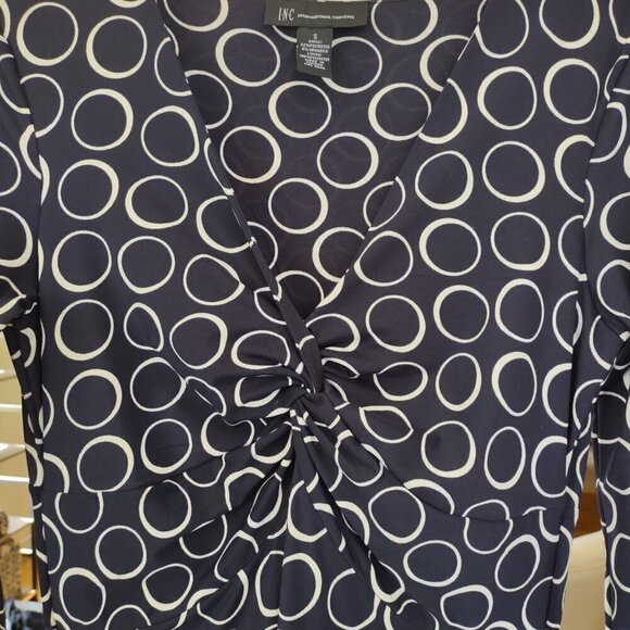 INC Front Knot A-Line Dress Polka Dot Circles Office Chic Feminine Size Small - Picture 6 of 7